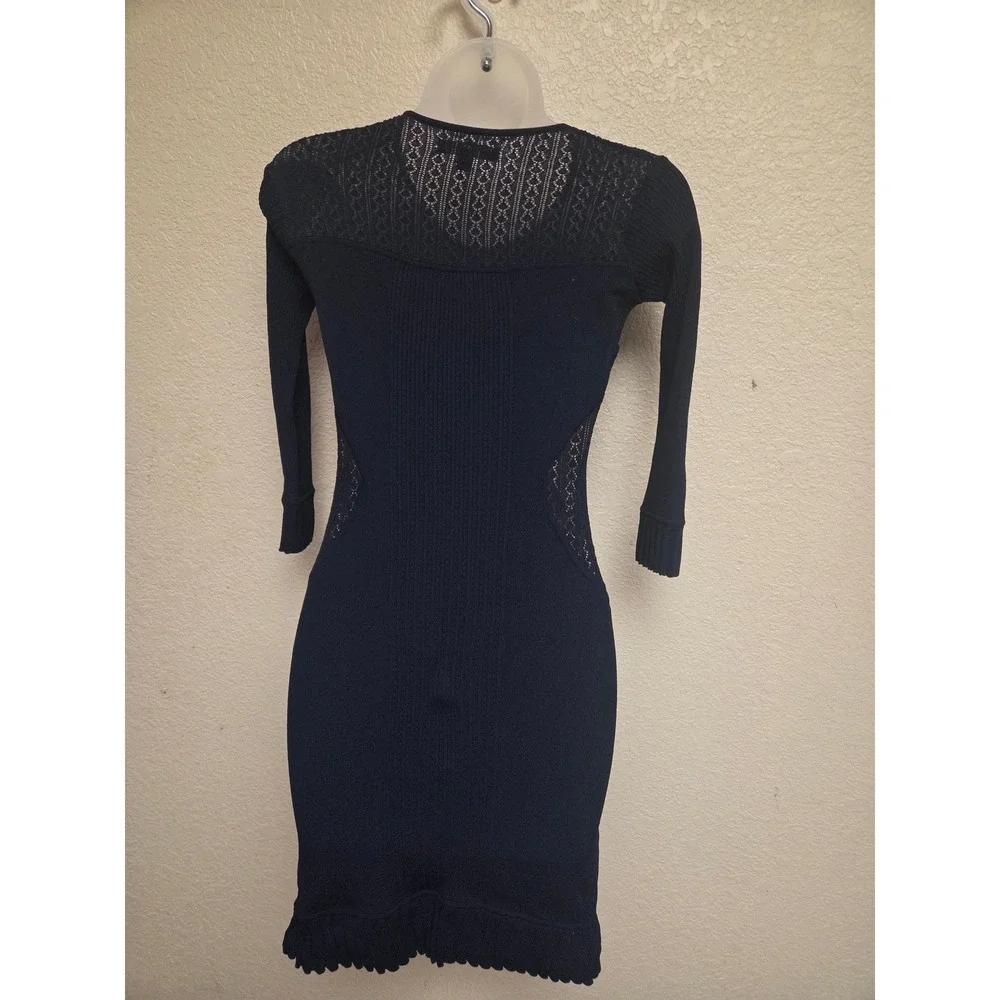 Marchesa Voyage Navy Blue Crochet Lace‎ Ribbed Knit Sheath Dress XS 3/4 Sleeve - Picture 4 of 9
